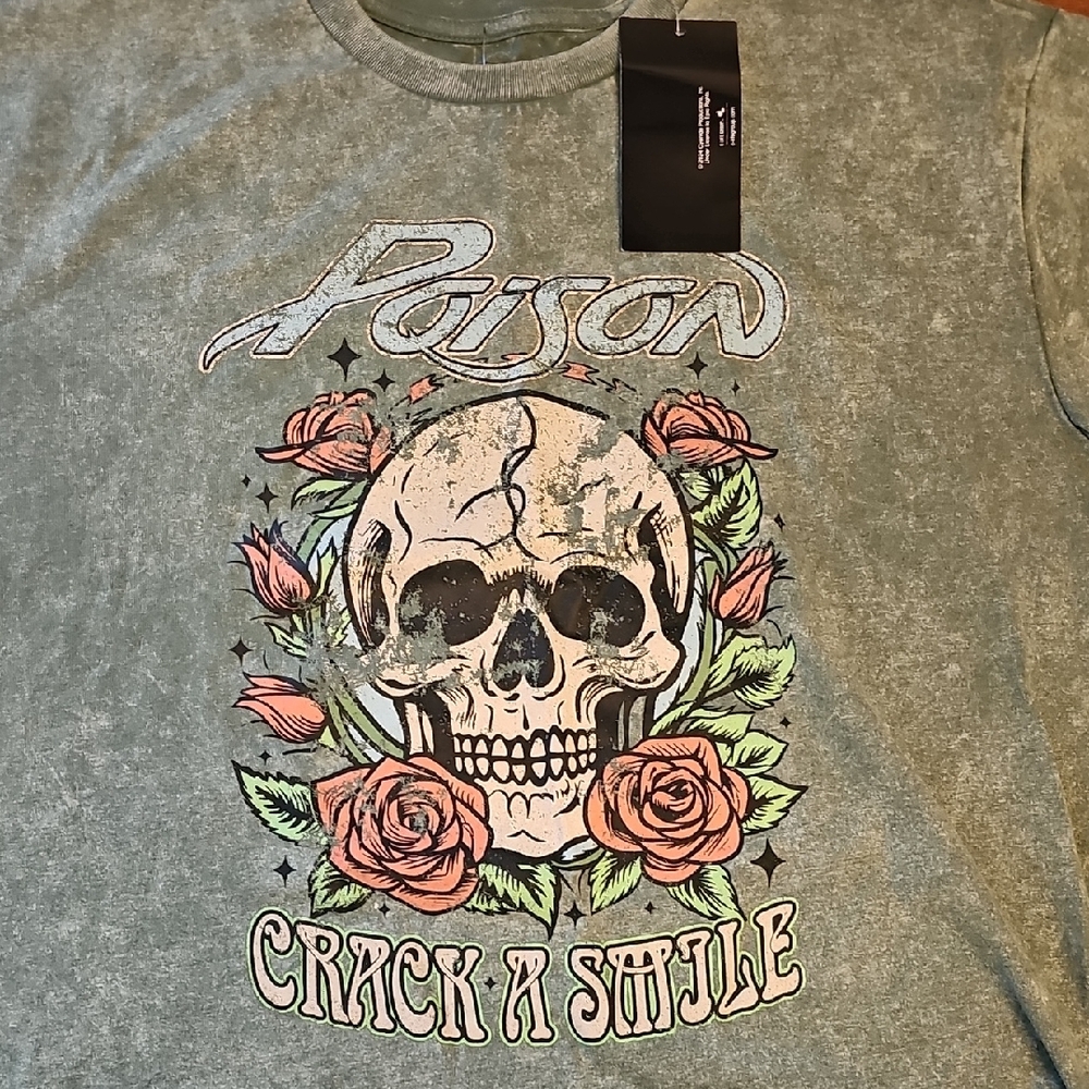 Poison Graphic Tee with Skull and Roses